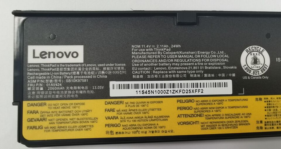 01AV423 New Genuine Lenovo ThinkPad T470 T570 P51S A475 Battery 24Wh 01AV423 - LaptopBatteries.ca