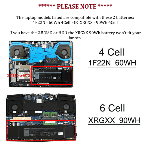 1F22N New Genuine Dell Alienware G7 7790 P40E Battery 60Wh - LaptopBatteries.ca