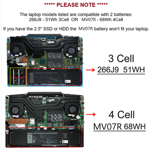 266J9 New Genuine Dell 0M4GWP 0M4GWP PN1VN 0PN1VN Battery 51Wh - LaptopBatteries.ca