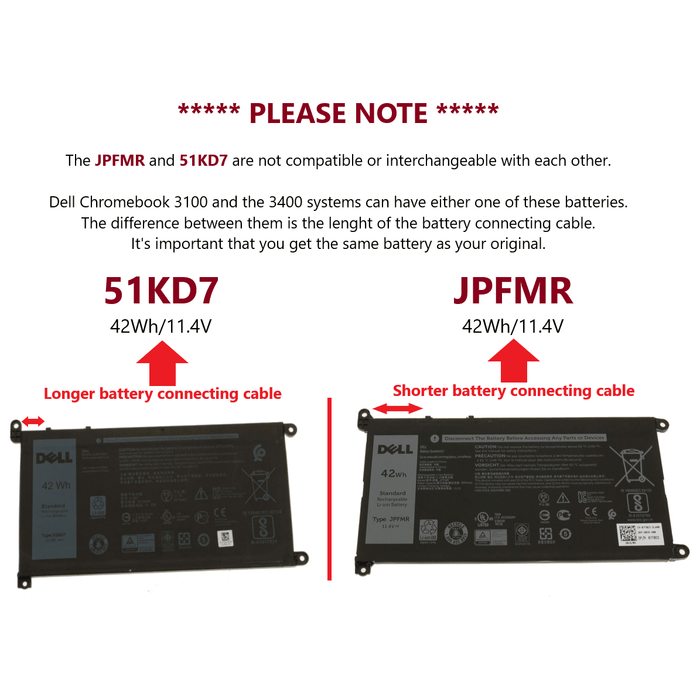 51KD7 New Genuine Dell Chromebook 11 2-in-1 3181 3189 5190 Battery 42Wh - LaptopBatteries.ca