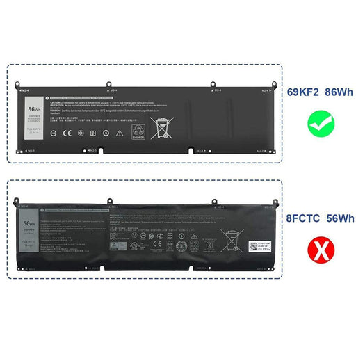 69KF2 New Compatible Dell 070N2F M59JH Battery 86WH - LaptopBatteries.ca