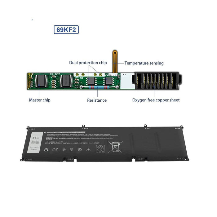 69KF2 New Compatible Dell XPS 15 9500 9510 9520 Battery 86WH - LaptopBatteries.ca