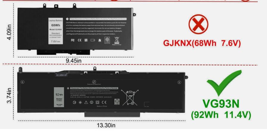 New Compatible Dell VG93N 0VG93N WFWKK Battery 92Wh