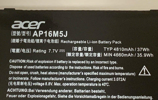 AP16M5J New Genuine Acer Aspire 3 A315-54 A315-56 A317-51 A317-51G Battery 37Wh - LaptopBatteries.ca