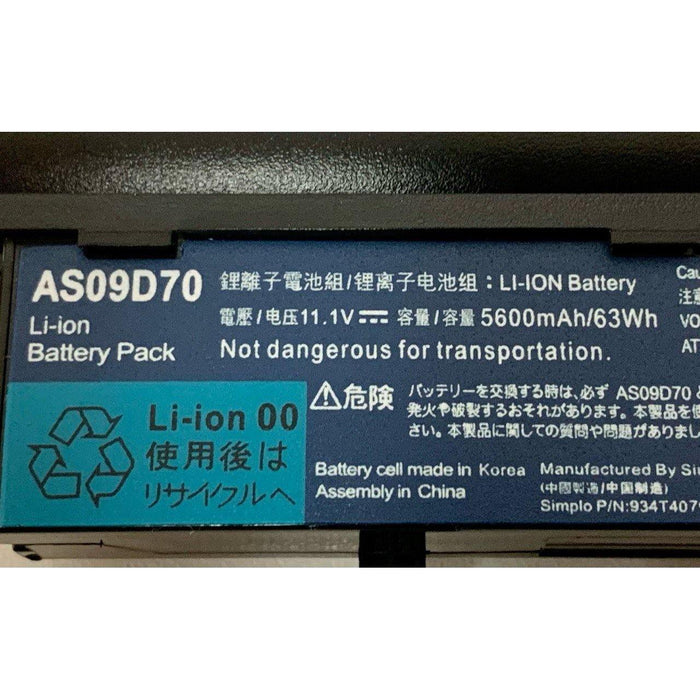 AS09D70 New Acer BT.00607.082 BT.00607.108 BT.00607.099 AS09D31 BT.00607.079 BT.00603.082 Battery 63Wh - LaptopBatteries.ca