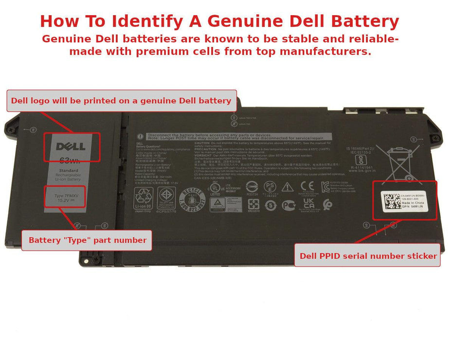 7FMXV Dell OEM Original Latitude 5320 7320 7420 7520 63Wh 4-cell Laptop Battery - w/ 1 Year Warranty - LaptopBatteries.ca