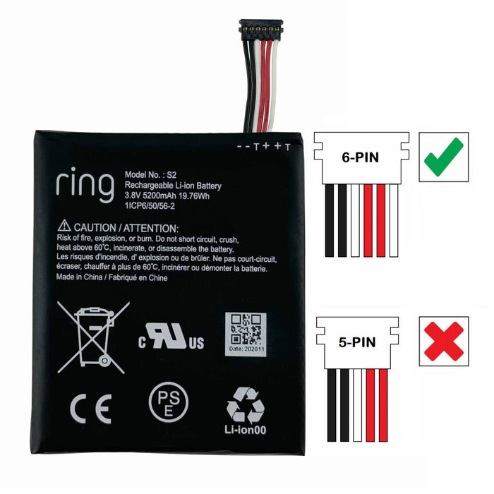 New Ring Video Doorbell 2nd Generation Replacement Battery S2 6-pin - LaptopParts.ca